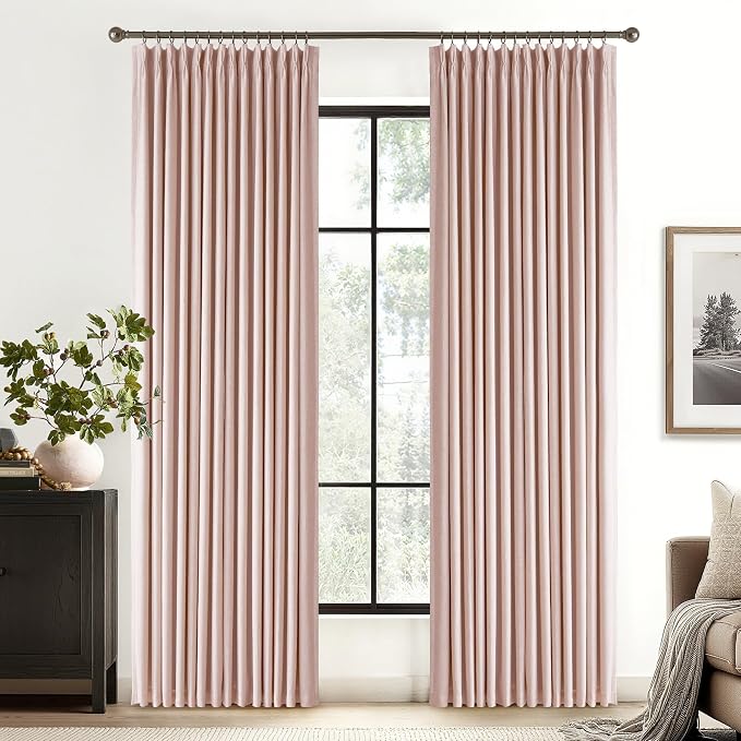 RYB HOME Pink Blackout Pinch Pleated Linen Curtains, 100% Blackout Thermal - Image 2