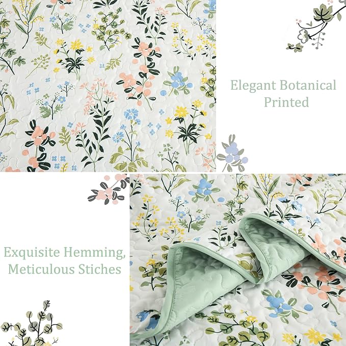 Anibedding Full Quilt Bedding Set 3 Pieces Floral Botanical Bedspreads | Soft - Image 5