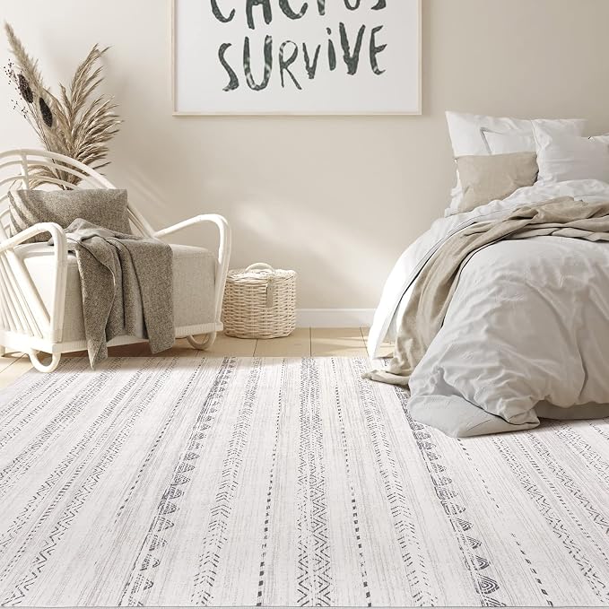 Nakagishi Boho 6x9 Area Rug Living Room Rugs Machine Washable Gray | Soft - Image 6