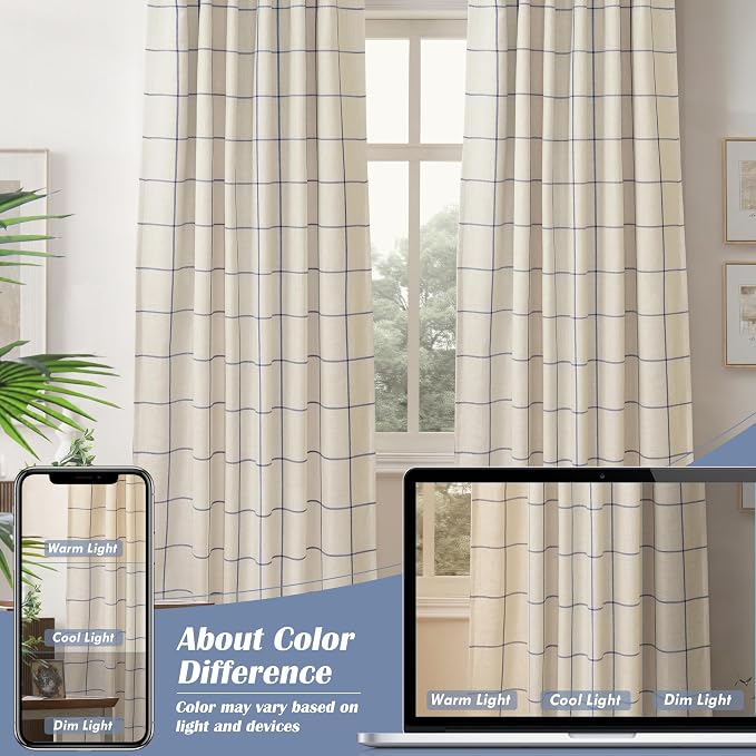 DriftAway 100% Blackout Plaid Curtains 72 Inches Long 2 Panels Navy Blue | 100% - Image 8
