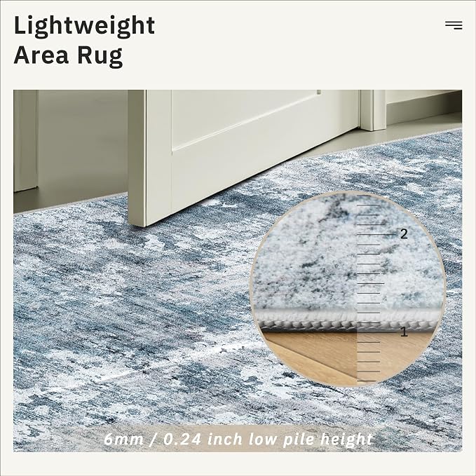 Soalmost 10x12 Area Rugs for Living Room Washable Rug Abstract Blue/Grey | - Image 7
