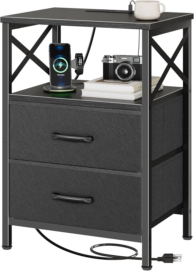 Huuger Night Stand with Charger Station, USB-C Port, End Table | 2 Drawer by Huuger