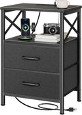 Huuger Night Stand with Charger Station, USB-C Port, End Table | 2 Drawer by Huuger