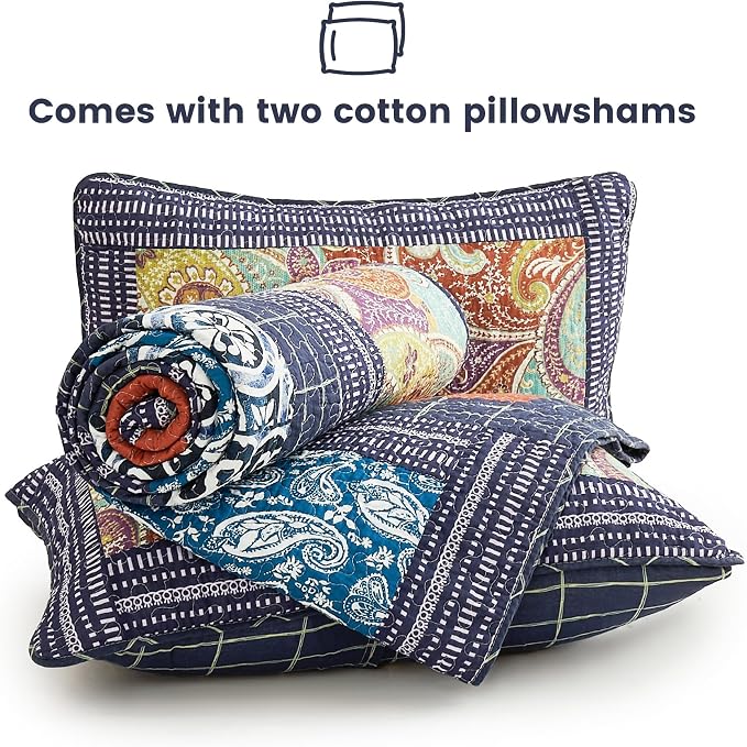 Secgo King Size Comforter Set- 100% Cotton Quilt King Size Set, Patchwork - Image 6