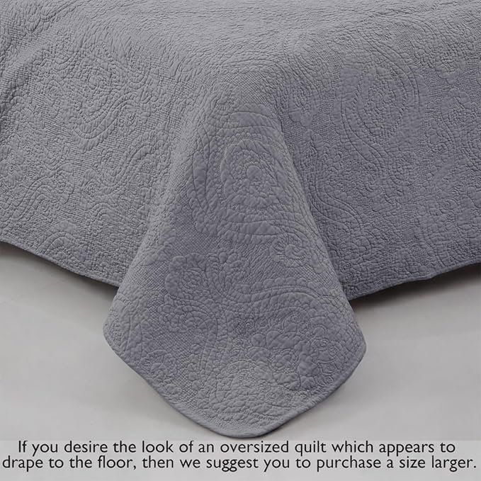 Cozy Line Home Fashions Charcoal Gray Cotton Quilt Set – 3-Piece Solid Textured - Image 6