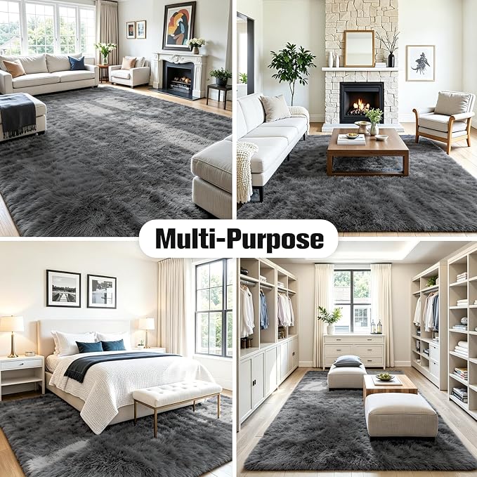 5x8 Fluffy Area Rug for Living Room: Soft Non-Slip Grey Shag Bedroom Carpet | - Image 9