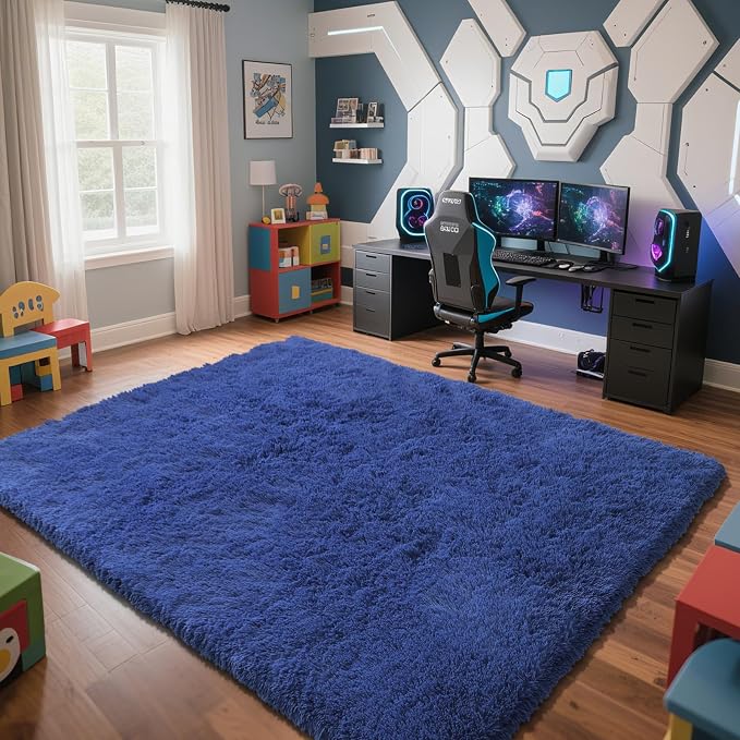 Blue 8x10 Area Rugs for Bedroom, Fluffy Shag Rugs Large Bedroom Carpet | - Image 2