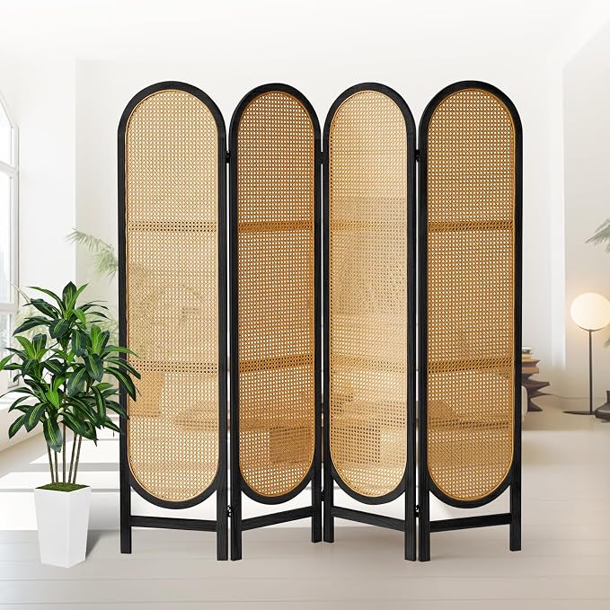 4 Panel Rattan Room Divider, Folding Room Divider Screen, Arched Room Separator by AsNefeli