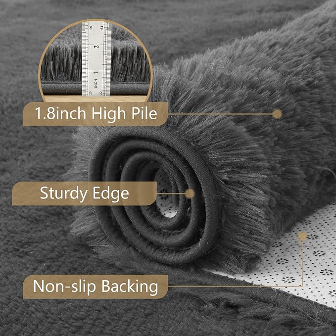 8x10 Extra Large Dark Grey Fluffy Area Rug Non-Slip - Image 6