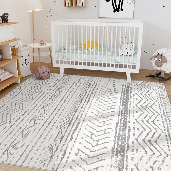 Nakagishi Boho 5x7 Area Rug Living Room Rugs Machine Washable Grey White | Soft - Image 8