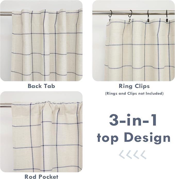 DriftAway 100% Blackout Plaid Curtains 84 Inches Long 2 Panels Navy Blue | 100% - Image 6