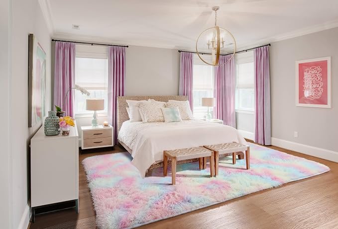 Rainbow Area Rugs for Girls Bedroom, 4x6 Fluffy Bedside Colorful Rug, Cute Soft - Image 8