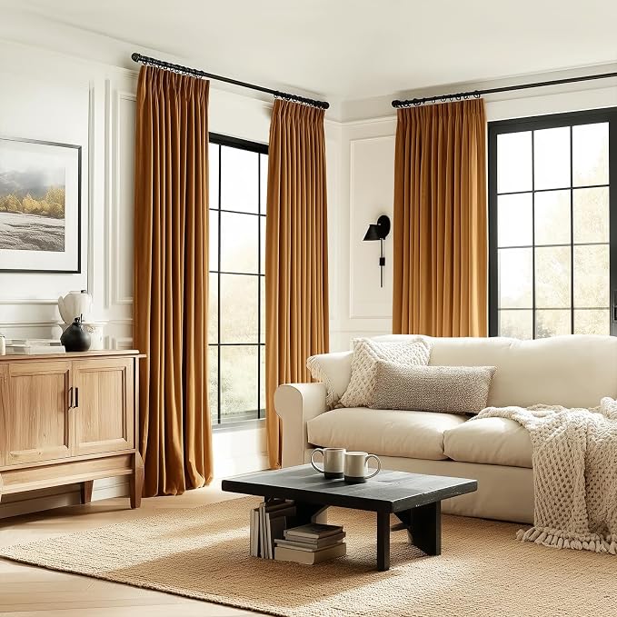 Gold Brown Velvet Pinch Pleated Curtains 84 Inches Long - Image 7