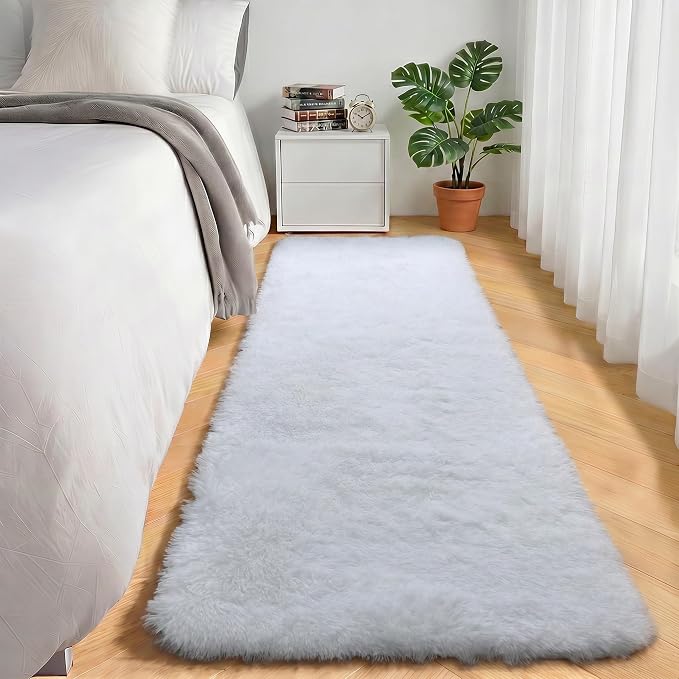 White Runner Rugs for Bedroom Living Room, Luxury Bedside Fluffy Area Rug 2x6 - Image 4