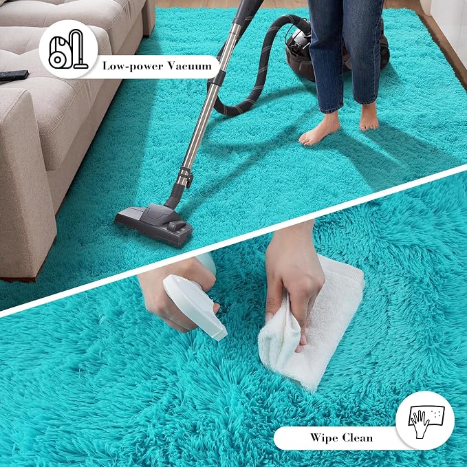 Teal Blue 3x5 Area Rugs for Bedroom, Fluffy Rug Small Carpet Bedside Rug | - Image 5