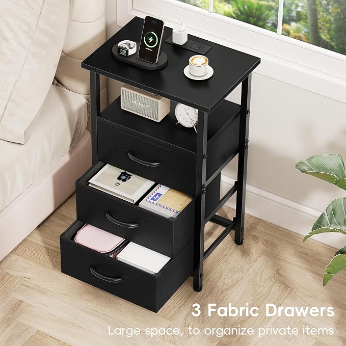 Nightstand Set of 2 with Charging Station, Bedside Table with USB Ports and - Image 8