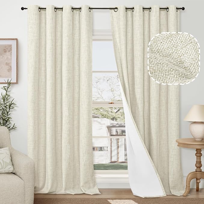 Natural Linen Blackout Curtains 84 Inch Long Each 60 Wide 2 Panels | Thermal by Lajode