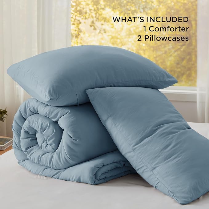 Bedsure Queen Comforter Set, Dusty Blue Soft Prewashed Bedding - Image 6