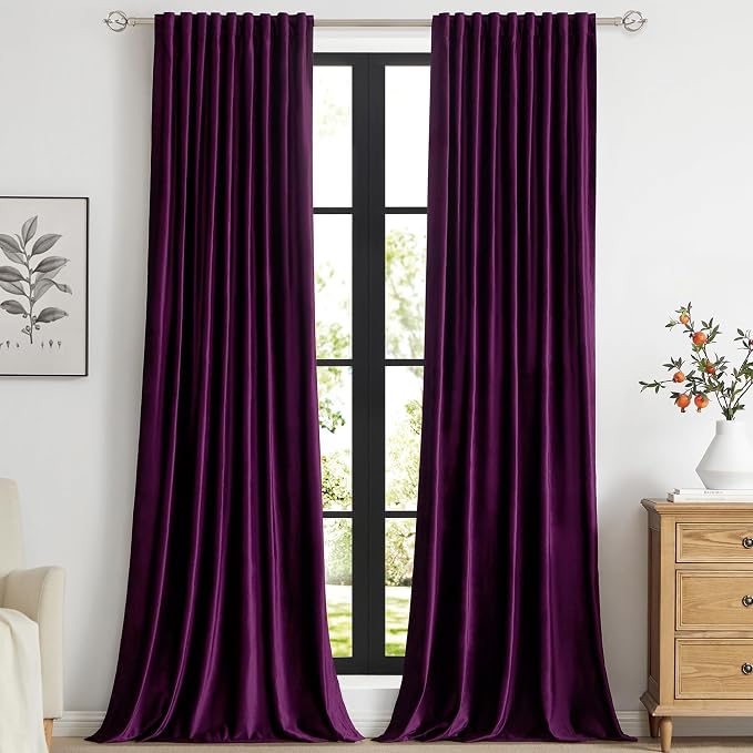 PRIMROSE Purple Velvet Curtains 84 inch Long by PRIMROSE