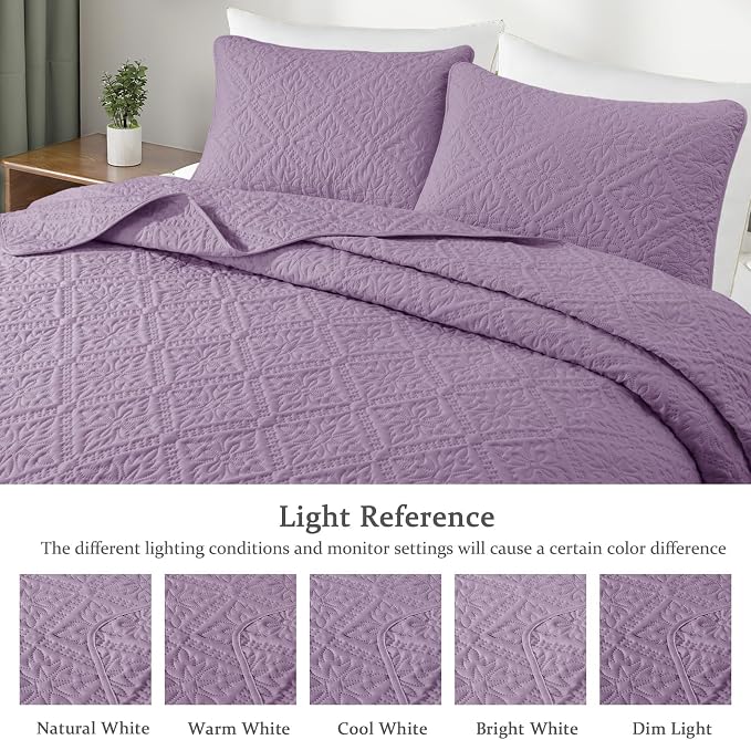 Exclusivo Mezcla Full Queen Quilt Set, Dusty Lavender | Lightweight Soft - Image 3