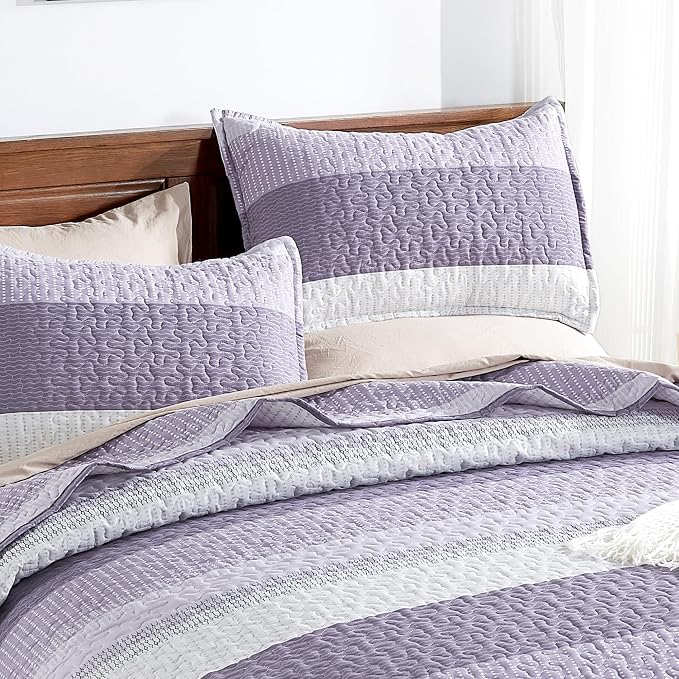 California King Quilt Set Grayish Purple, 3 Pieces Bedspreads | Ultra Soft - Image 3