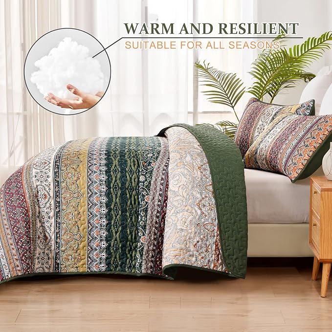 WONGS BEDDING Boho Queen Quilt Set, Fall Lightweight Bed Decor Bedspread - Image 3