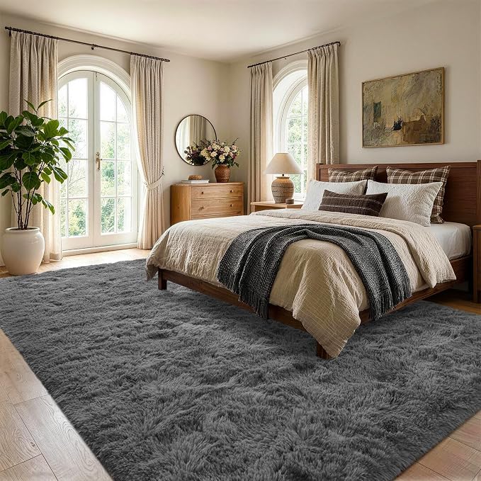 Noahas 4x6 Dark Grey Fluffy Soft Area Rug Non-Slip - Image 3