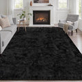 Area Rug Living Room Bedroom: 4x6 Fluffy Plush Shag Carpet Black | by Luxturiy