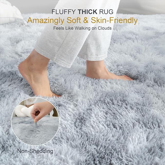 6x9 Thick Tie-Dye Gray Shag Rug - Image 2