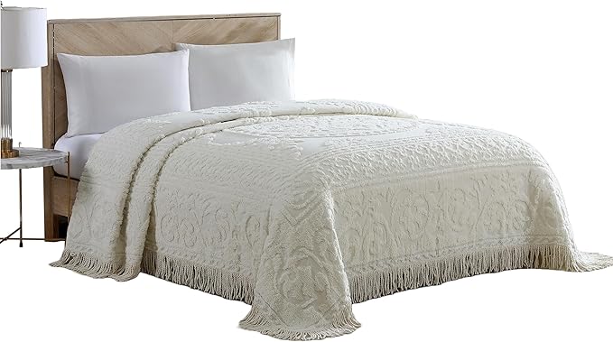 Beatrice Home Fashions Medallion Twin Cotton Chenille Bedspread, Ivory | by BeatriceHomeFashions