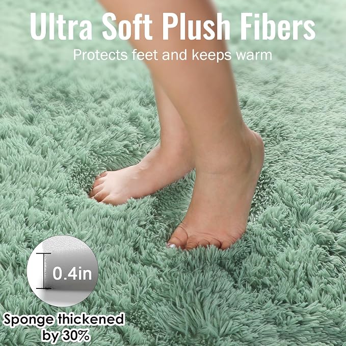Plush Sage Green Rugs for Bedroom, 3x5 Ft Shaggy Rug Plush Bedside Carpet | - Image 7