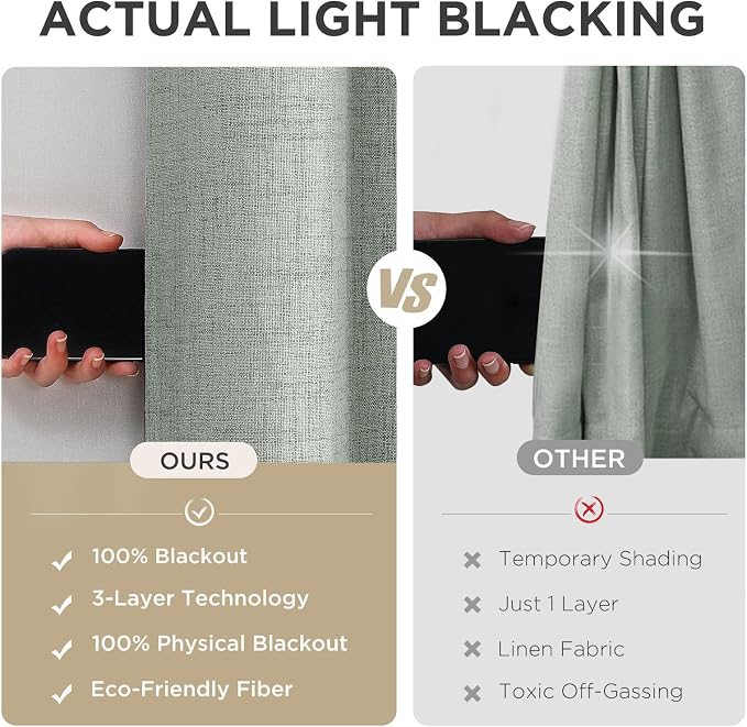 Joydeco Sage Green Blackout Curtains 120 Inches Long, Extra Long Curtains 120 - Image 6