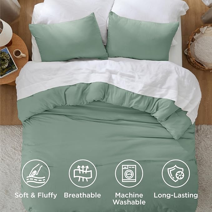 Bedsure King Comforter Set, Sage Green Soft Prewashed Bedding - Image 4