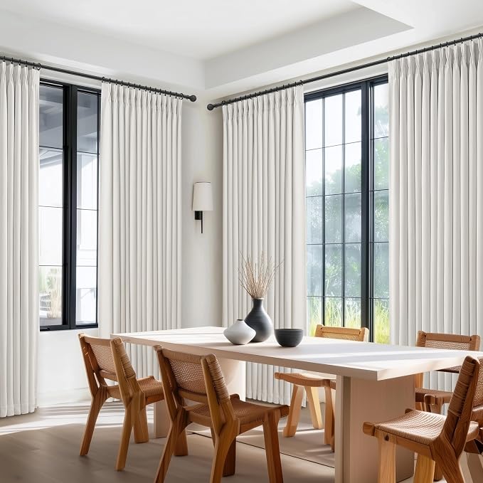 Blackout Beige White Curtains 98 Inch Long 2 Panels Set - Image 8