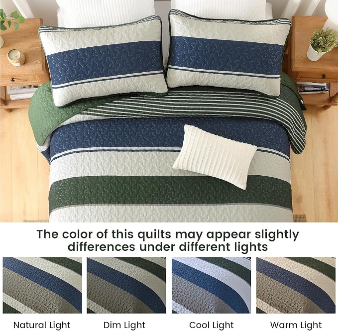 Dinjoy King Boho Striped Quilt Set, Breathable All-Season, 3-Piece Set Fits - Image 6