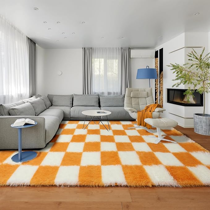 KICMOR 8x10 Area Rugs for Living Room, Large Soft Fluffy Checkered Big Fuzzy - Image 6