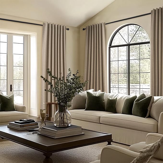 Topfinel Taupe Burlap Linen Blackout Curtains & Drapes 86 Inch Length 2 Panels - Image 7