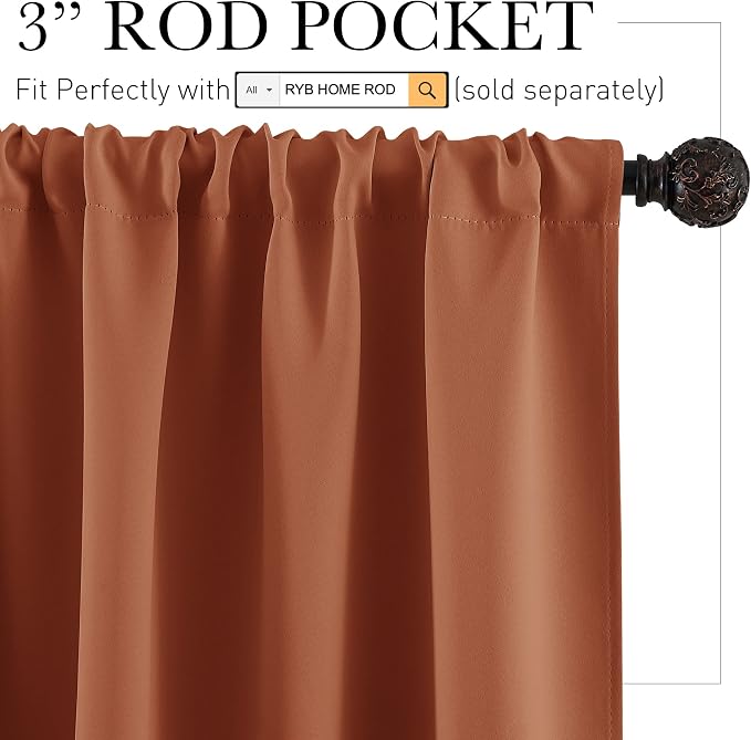 RYB HOME Blackout Curtains for Bedroom Living Room Nursery 72 inches Long | - Image 2