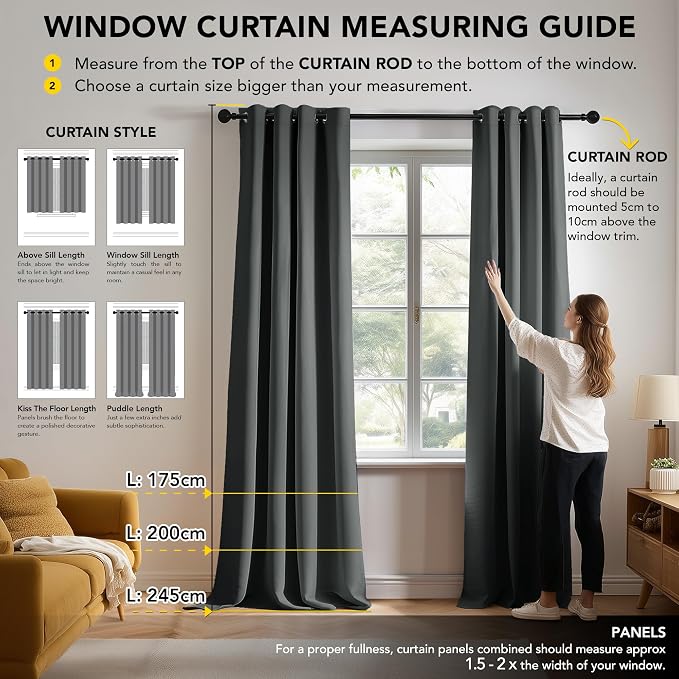 Deconovo Blackout Curtains for Bedroom and Living Room 78 Inches Long | Black - Image 7