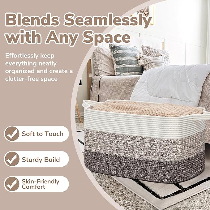 Goodpick Large Woven Rope Blanket Basket, Living Room, Bedroom & Nursery - Image 5