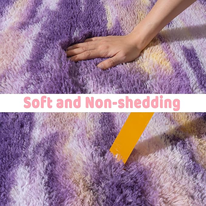 Soft Runner Rugs for Bedroom Hallways, 2x5 Abstract Purple Fluffy Shag Throw - Image 5