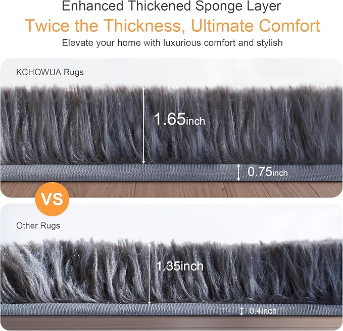 5x8 Thick Grey Fluffy Shag Rug for Bedroom, Plush Washable Carpet | Area Rug - Image 4
