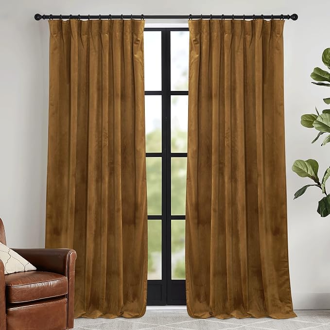 RYB HOME Gold Brown Velvet Blackout Curtains 84 inches Long by RYBHOME