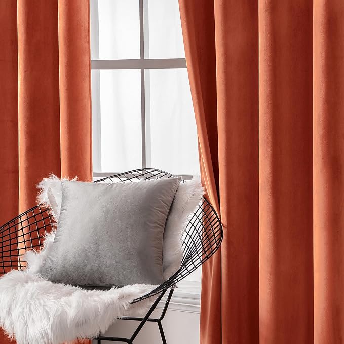 MIULEE Fall Burnt Orange Velvet Curtains 52 x 108 Inch Length Set of 2 | - Image 6