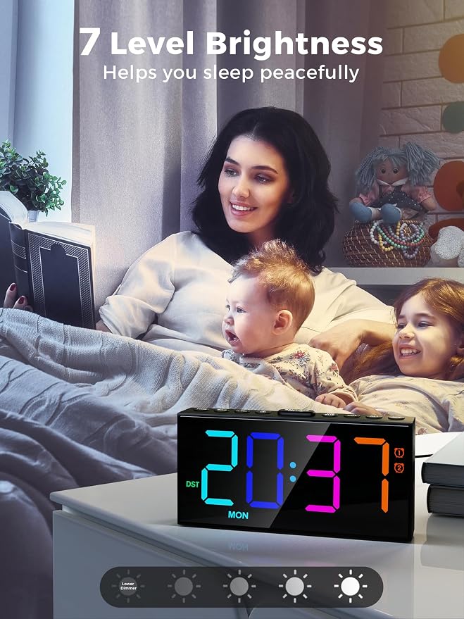 Digital Alarm Clock for Heavy Sleepers, 7.5-Inch RGB Display, Dual Alarms | 10 - Image 3