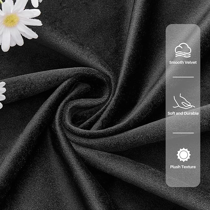 Black Velvet Blackout Curtains 96 Inches, Floor to Ceiling Drapes Back Tab | - Image 7