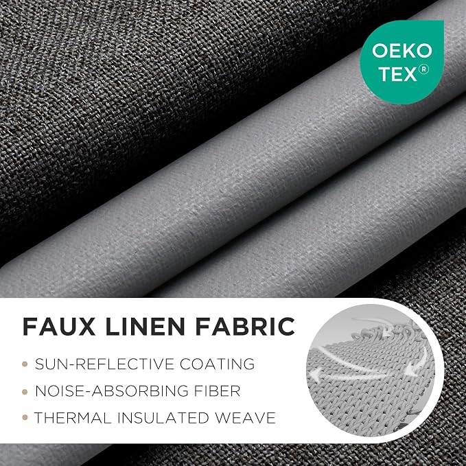 Joydeco Charcoal Grey Blackout Curtains 96 Inches Long, Curtains 96 Inch Length - Image 2