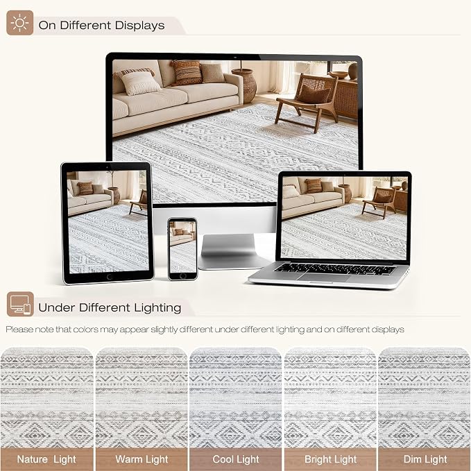 cotiled 6x9 Area Rugs for Living Room: Boho Washable Rug for Dining Room | - Image 9