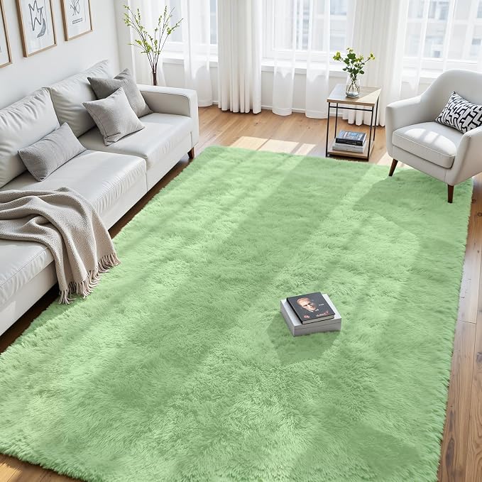 6x9 Fluffy Area Rug for Living Room: Non-Slip Light Green Bedroom Carpet | by Oriannal