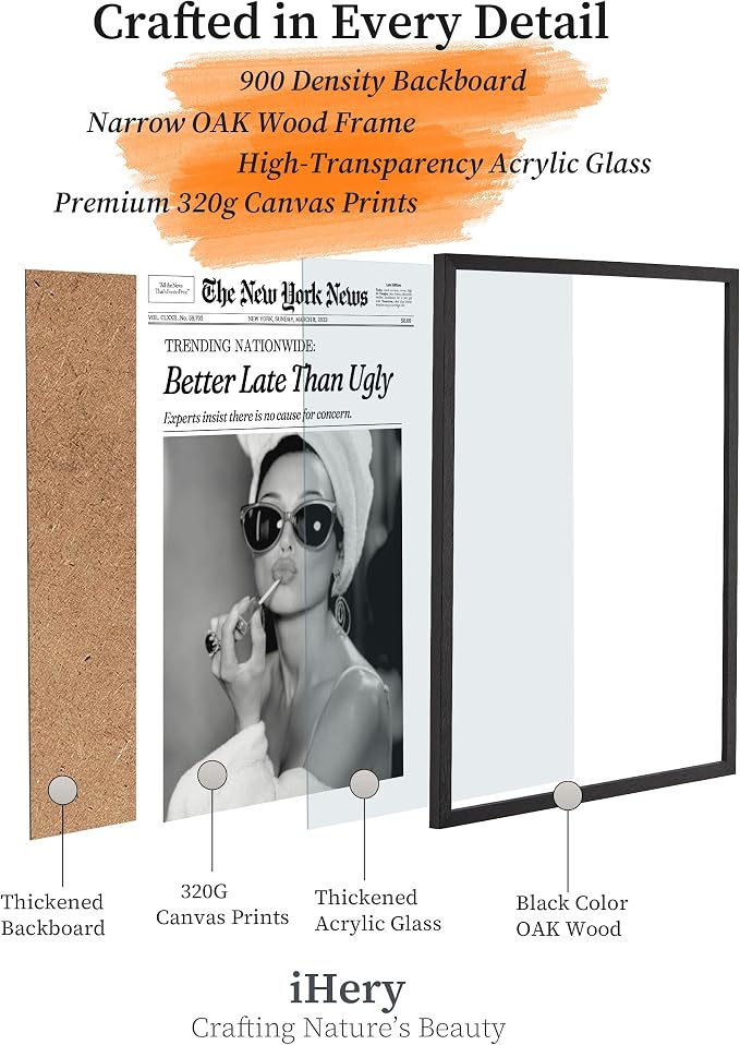 iHery 18x24in Audrey Hepburn Better Late Than Ugly Framed Bathroom Art | - Image 3